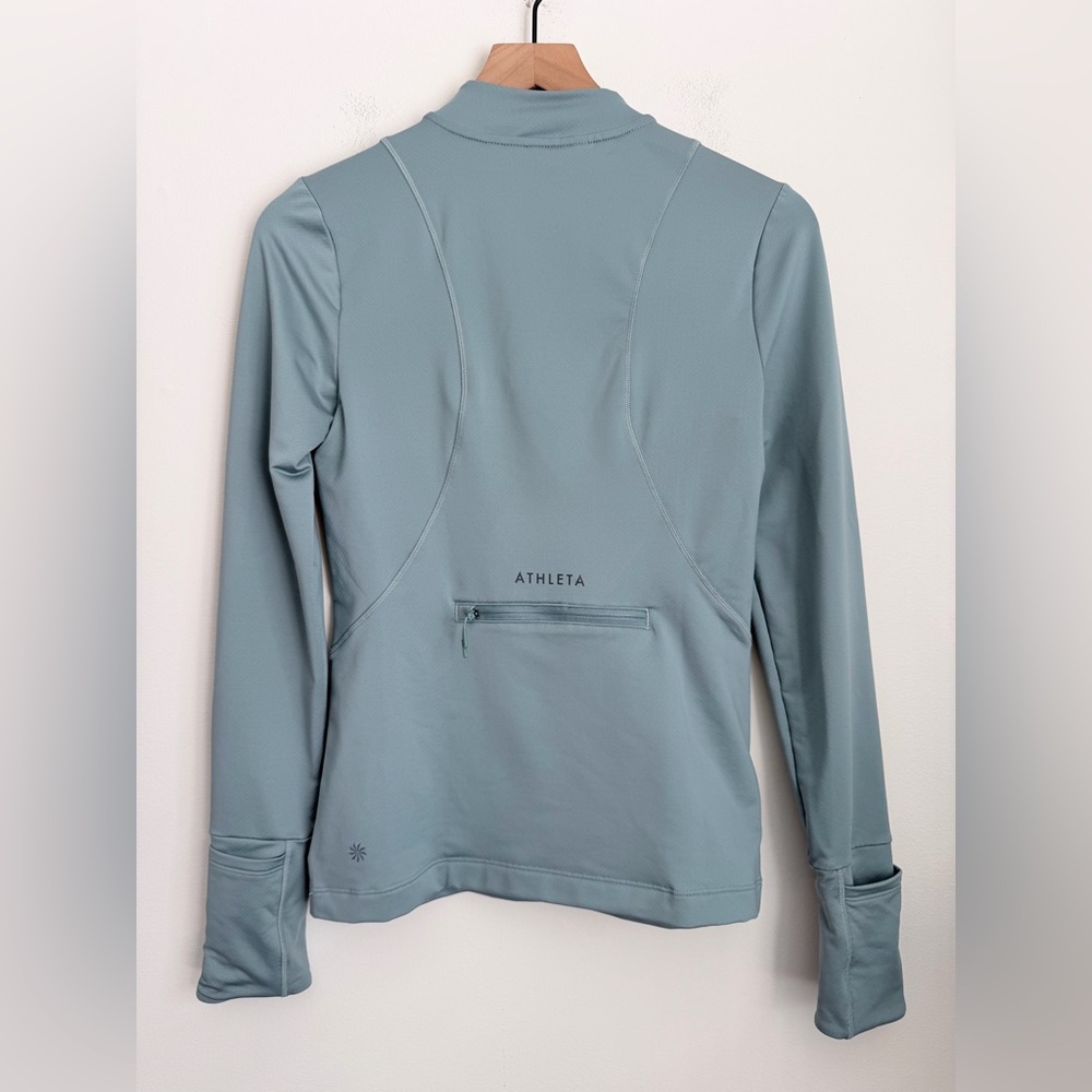 Athleta Top Womens XS Blue Whistler Half Zip Flip Cuffs Thumbholes Back Pocket - Picture 2 of 6